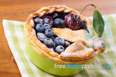 Decorated Homemade Shortcrust Pastry Berry Pie With Blueberries Stock Photo