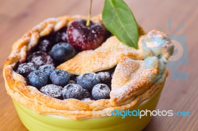 Decorated Homemade Shortcrust Pastry Berry Pie With Blueberries Stock Photo