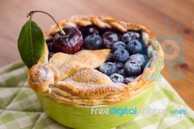 Decorated Homemade Shortcrust Pastry Berry Pie With Blueberries Stock Photo