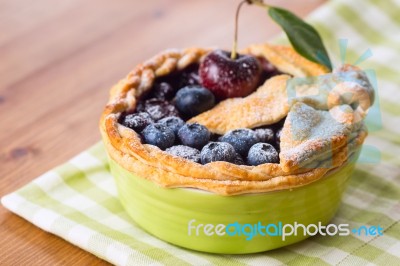 Decorated Homemade Shortcrust Pastry Berry Pie With Blueberries Stock Photo