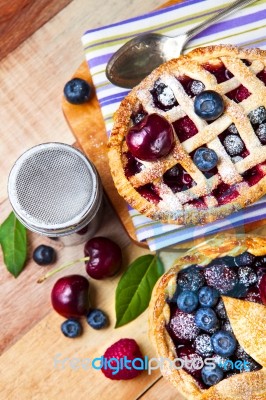 Decorated Homemade Shortcrust Pastry Berry Pies Stock Photo