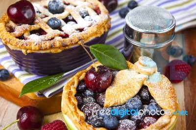 Decorated Homemade Shortcrust Pastry Berry Pies Stock Photo