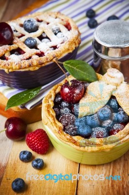 Decorated Homemade Shortcrust Pastry Berry Pies Stock Photo