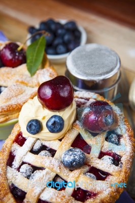 Decorated Homemade Shortcrust Pastry Berry Pies Stock Photo