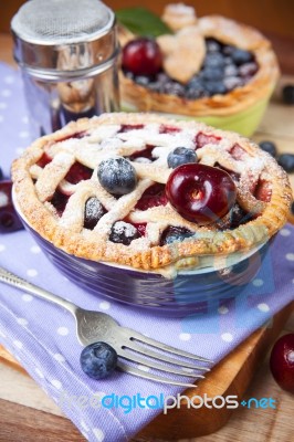 Decorated Homemade Shortcrust Pastry Berry Pies Stock Photo