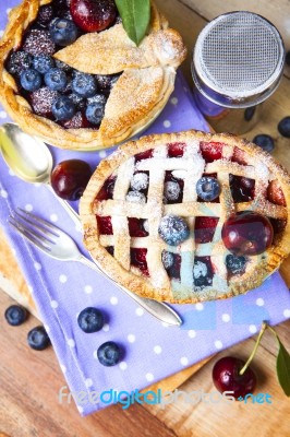 Decorated Homemade Shortcrust Pastry Berry Pies Stock Photo