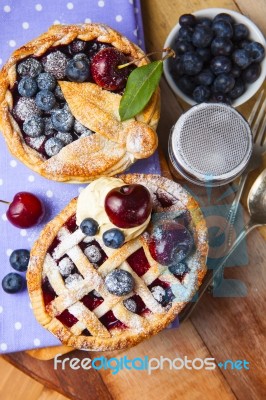 Decorated Homemade Shortcrust Pastry Berry Pies Stock Photo