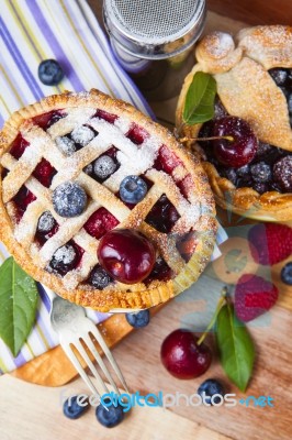 Decorated Homemade Shortcrust Pastry Berry Pies Stock Photo