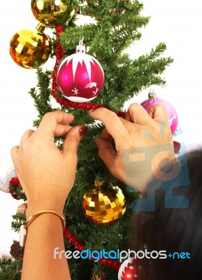 Decorating Christmas Tree Stock Photo