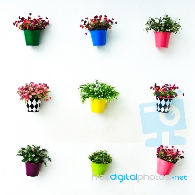 Decoration Artificial Flower On Wall Stock Photo