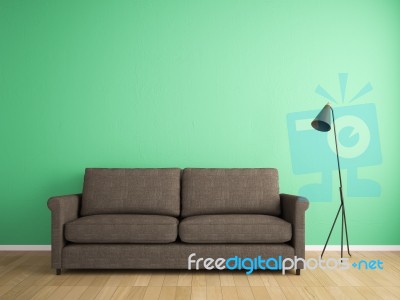 Decoration Fabric Sofa And Green Wall Stock Photo