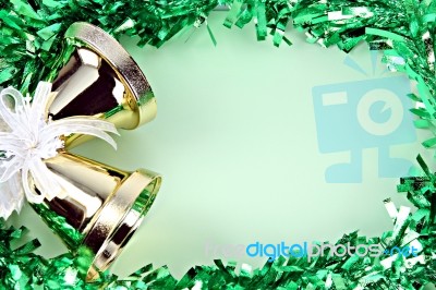 Decorations Green Ribbon For Christmas And New Year Stock Photo