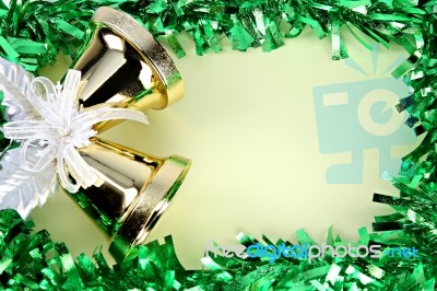 Decorations Green Ribbon For Christmas And New Year Stock Photo