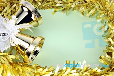 Decorations Yellow Ribbon For Christmas And New Year Stock Photo