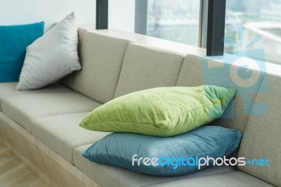 Decorative Pillow On Sofa Modern Furniture Stock Photo