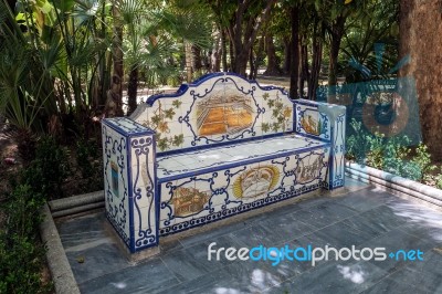 Decorative Tiled Bench In Marbella Stock Photo