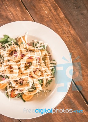 Deep Fried Calamari Rings And Salad Stock Photo