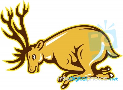 Deer Charging Side Cartoon Stock Image