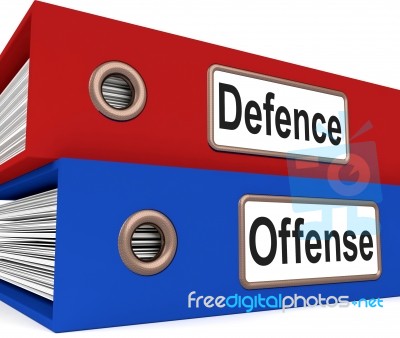 Defence Offense Folders Mean Protect And Attack Stock Image