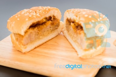 Delicious Deep Fried Pork Burger Stock Photo