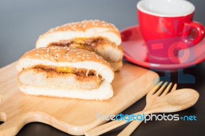 Delicious Deep Fried Pork Burger Stock Photo