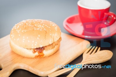 Delicious Deep Fried Pork Burger Stock Photo