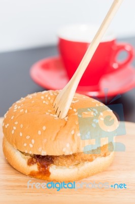 Delicious Deep Fried Pork Burger Stock Photo