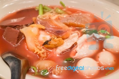 Delicious Noodle In Red Tofu Soup Stock Photo