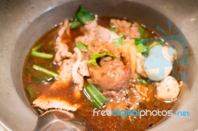 Delicious Noodle Pork Herb Soup Stock Photo