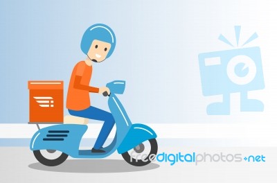 Delivery Boy Ride Scooter Motorcycle Service -  Illustrati Stock Image