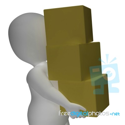 Delivery By 3d Character Shows Packages Postal Stock Image