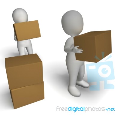 Delivery By 3d Characters Shows Moving Packages Stock Image