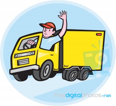 Delivery Truck Driver Waving Cartoon Stock Image