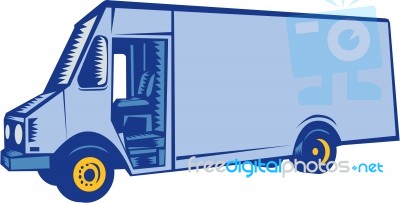 Delivery Van Side Woodcut Stock Image