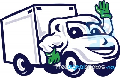 Delivery Van Waving Cartoon Stock Image