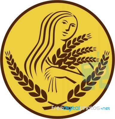 Demeter Harvest Wheat Grain Oval Retro Stock Image