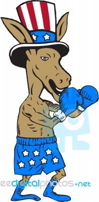 Democrat Donkey Boxer Mascot Cartoon Stock Image