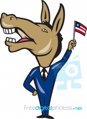 Democrat Donkey Mascot American Flag Stock Image