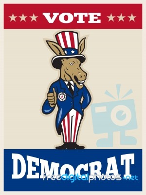 Democrat Donkey Mascot Thumbs Up Flag Stock Image