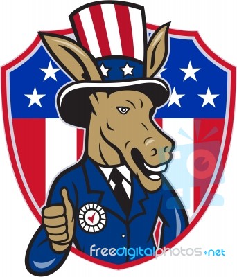 Democrat Donkey Mascot Thumbs Up Flag Cartoon Stock Image