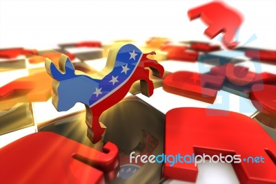 Democrat Symbol Kicks Republican  Stock Image