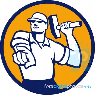 Demolition Worker Hammer Pointing Circle Retro Stock Image