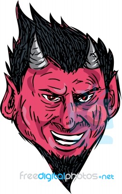 Demon Horns Goatee Head Drawing Stock Image