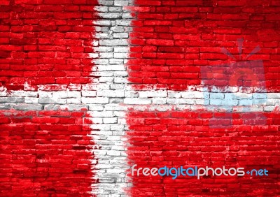 Denmark Flag Painted On Wall Stock Photo