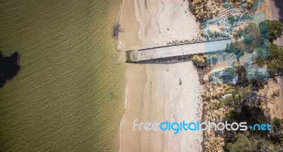 Dennes Point Beach From Above, Located On Bruny Island In Tasmania Stock Photo