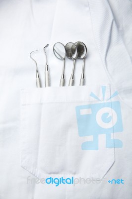 dentist Pocket With Dental Tools Stock Photo