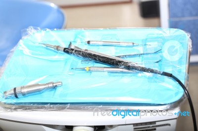 Dentist Tools In A Tray Ready To Use Stock Photo