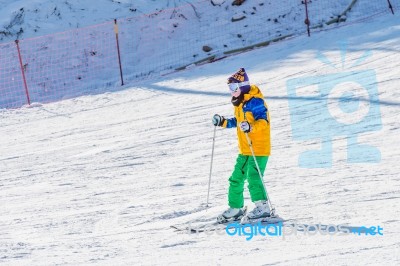 Deogyusan,korea - January 1: Skier Skiing On Deogyusan Ski Resort In Winter,south Korea On January 1, 2016 Stock Photo