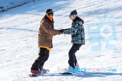 Deogyusan,korea - January 1: Skier Skiing On Deogyusan Ski Resort In Winter,south Korea On January 1, 2016 Stock Photo