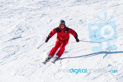 Deogyusan,korea - January 1: Skier Skiing On Deogyusan Ski Resort In Winter,south Korea On January 1, 2016 Stock Photo